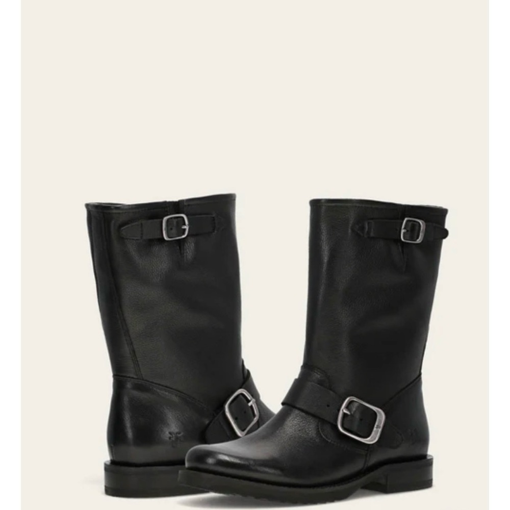 Frye Black Leather Combat & Moto Boots Veronica Flex Short Boot 7.5